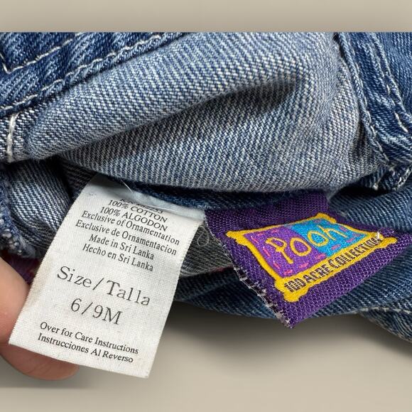 Vtg Y2K Disney Winnie The Pooh Baby Overalls Girls 6-9 Month Denim Jeans - Picture 4 of 5